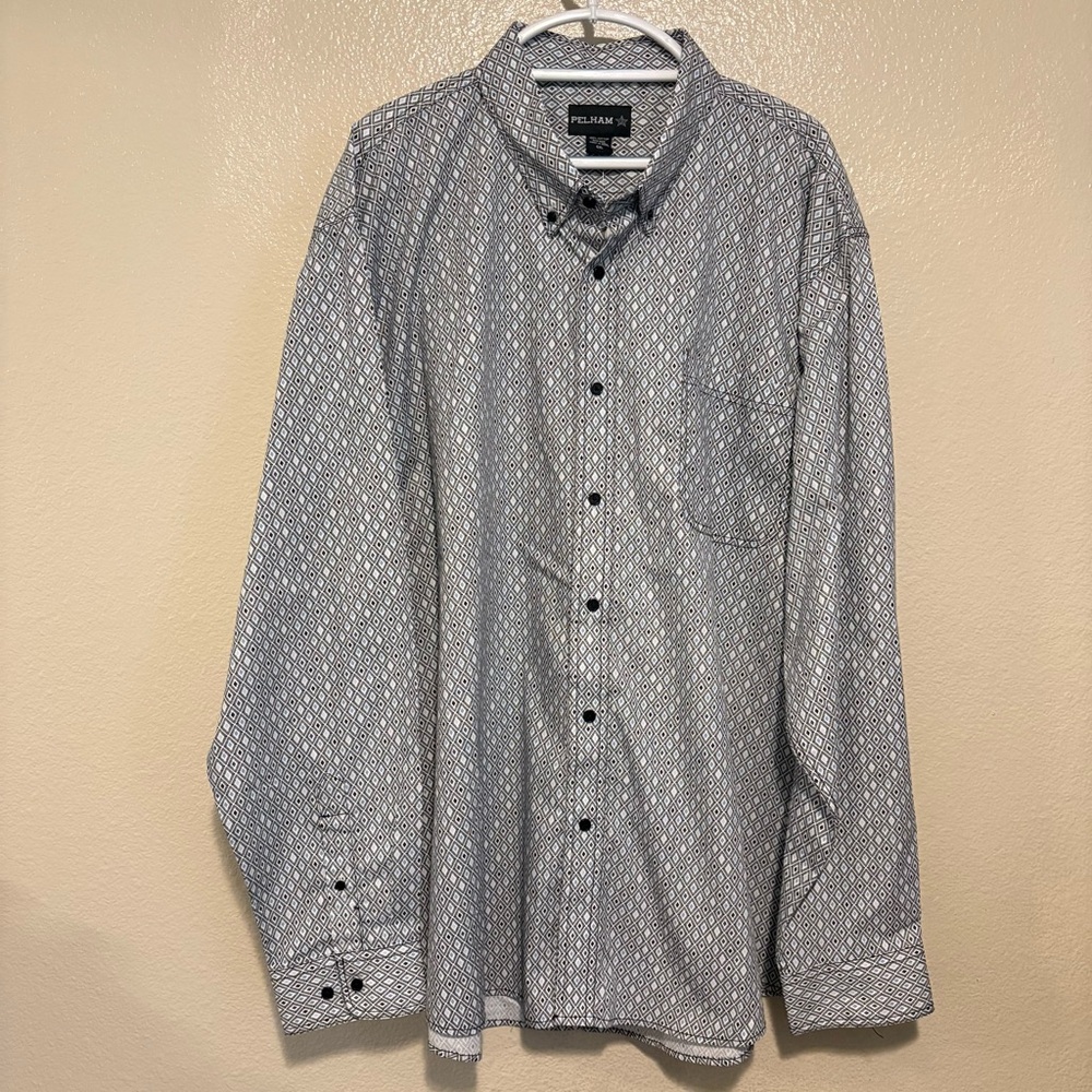 Pelham Size 4X Black/Blue Diamond Print Button Down Long Sleeve Shirt NWT